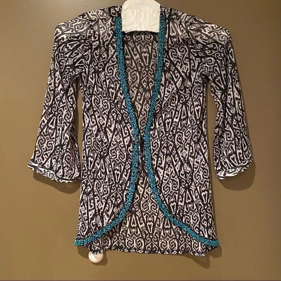 V By Eva Black White Beaded  Kimono Size Large - Picture 5 of 11